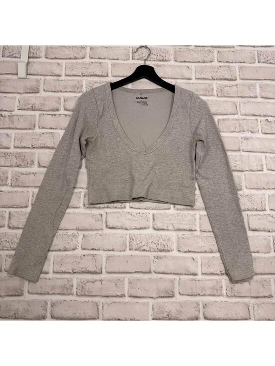 Garage Tops - Garage Ribbed Crop Top V-neck Gray Women's L